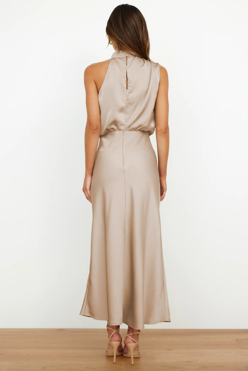 Leah | Long Satin Dress with Halter Neckline