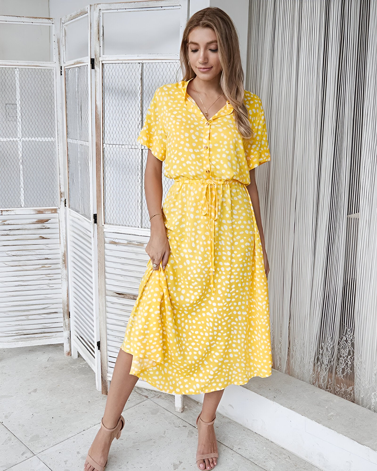 Emilia | Polka Dot Print Short Sleeve Dress