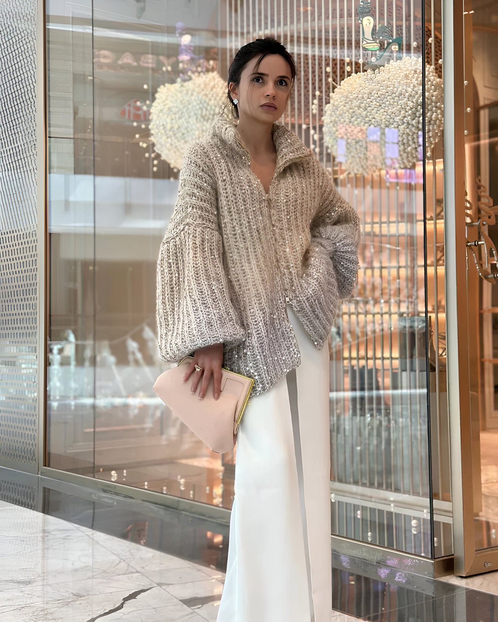 Cassiria | Glittering Silk Cardigan Sweater